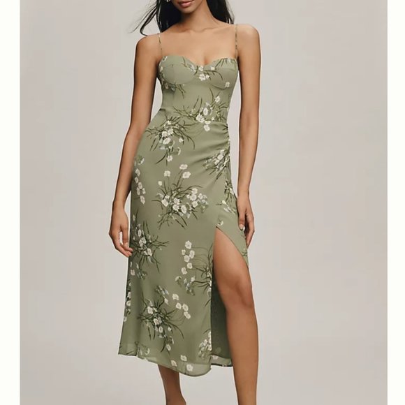 Reformation Dresses & Skirts - Reformation Olive Floral Bustier Midi Dress